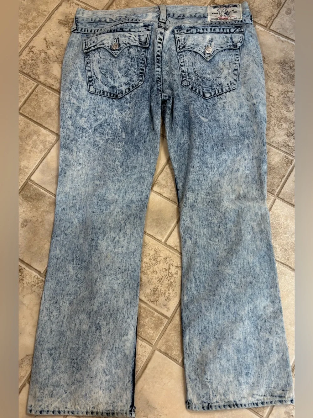 True Religion Men’s Acid Wash Straight Leg Jeans - Light Blue
